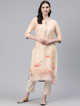 Readiprint - Straight Style Rayon Printed Peach Color Kurta