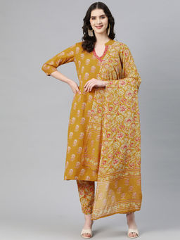 Readiprint - A-line Style Mustard Color Kurta and Pant with Dupatta (Set of 3)