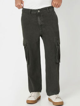 R&B - Men's Grey Cotton Relaxed Fit Solid Jeans