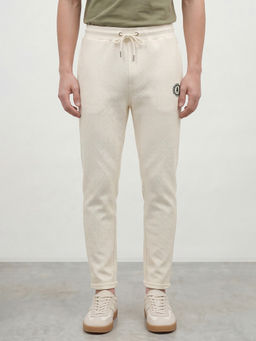 R&B - Men's Beige Polyester Regular Fit Textured Casual Trouser