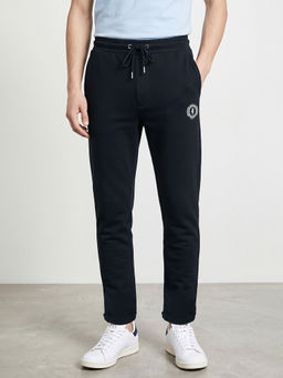 R&B - Men's Navy Blue Polyester Regular Fit Solid Casual Trouser