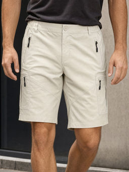 Nobero - Men's White Cotton Blend Loose Fit Solid Shorts
