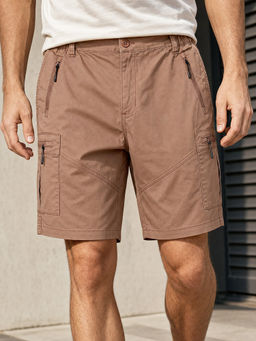 Nobero - Men's Brown Cotton Blend Loose Fit Solid Shorts