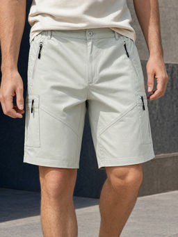 Nobero - Men's Green Cotton Blend Loose Fit Solid Shorts