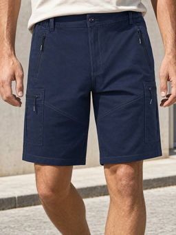 Nobero - Men's Blue Cotton Blend Loose Fit Solid Shorts