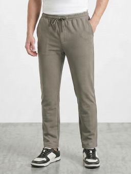 R&B - Men's Olive Cotton Blend Regular Fit Solid Casual Trouser