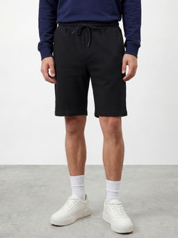 R&B - Men's Black Cotton Blend Regular Fit Self Design Shorts