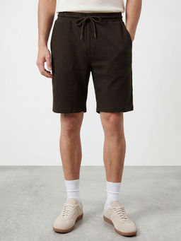 R&B - Men's Brown Cotton Blend Regular Fit Self Design Shorts