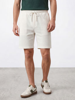 R&B - Men's Cream Cotton Blend Regular Fit Self Design Shorts