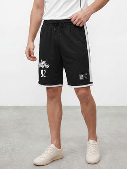 R&B - Men's Black Polyester Regular Fit Printed Shorts