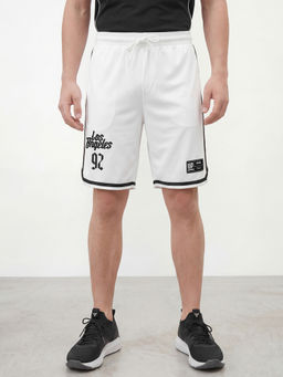 R&B - Men's White Polyester Regular Fit Printed Shorts