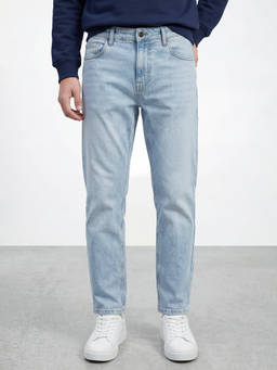R&B - Men's Blue Cotton Straight Fit Solid Jeans