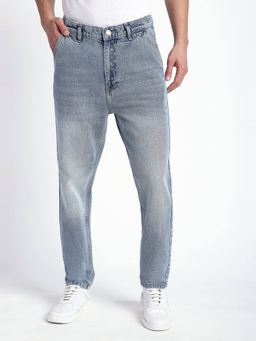 R&B - Men's Blue Cotton Blend Relaxed Fit Solid Jeans