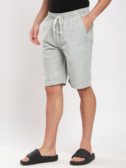 R&B - Men's Green Cotton Regular Fit Textured Shorts