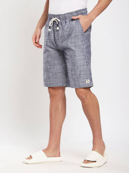 R&B - Men's Blue Cotton Regular Fit Textured Shorts