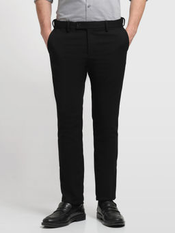 Arrow - Men's Black Polyester Regular Fit Self Design Casual Trouser