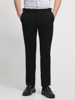 Arrow - Men's Black Polyester Regular Fit Self Design Casual Trouser