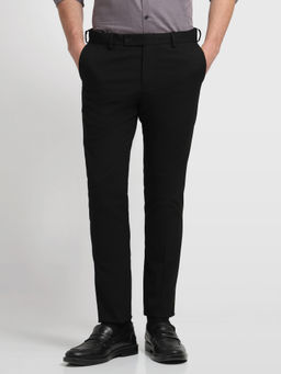 Arrow - Men's Black Polyester Regular Fit Solid Casual Trouser