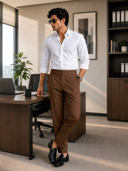 KOTTY - Men's Brown Polyester Regular Fit Solid Casual Trouser