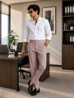 KOTTY - Men's Pink Polyester Regular Fit Solid Casual Trouser