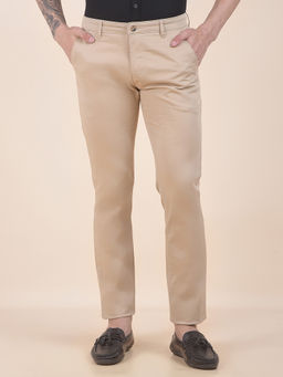 Cantabil - Men's Khaki Cotton Regular Fit Solid Casual Trouser