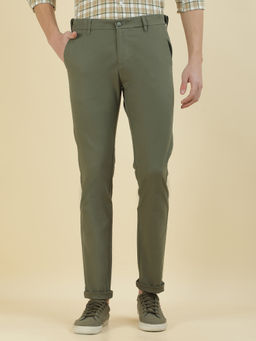 Cantabil - Men's Olive Cotton Slim Fit Solid Casual Trouser