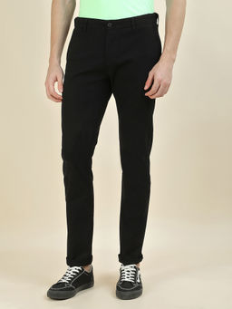 Cantabil - Men's Black Cotton Slim Fit Solid Casual Trouser