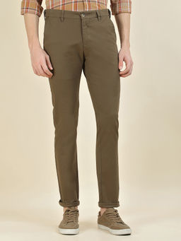 Cantabil - Men's Brown Cotton Slim Fit Solid Casual Trouser