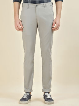 Cantabil - Men's Grey Cotton Slim Fit Solid Casual Trouser