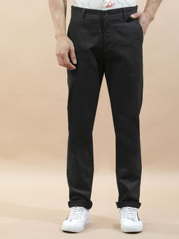 Cantabil - Men's Black Cotton Blend Regular Fit Solid Casual Trouser