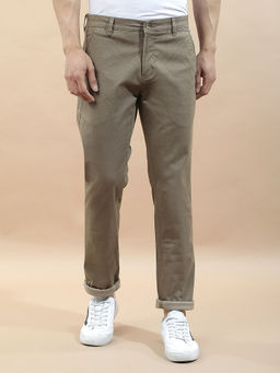 Cantabil - Men's Brown Cotton Blend Regular Fit Solid Casual Trouser