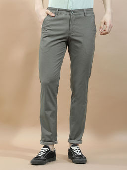 Cantabil - Men's Olive Cotton Blend Regular Fit Solid Casual Trouser