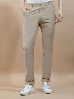Cantabil - Men's Brown Linen Blend Regular Fit Solid Casual Trouser