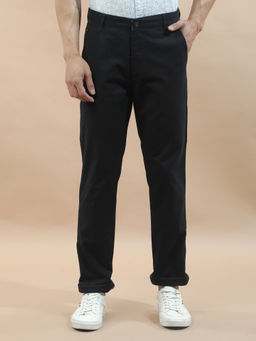 Cantabil - Men's Blue Linen Blend Regular Fit Solid Casual Trouser
