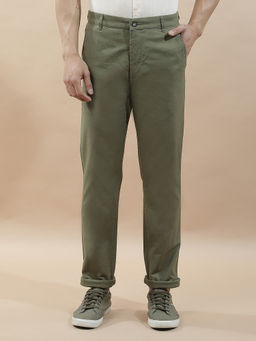 Cantabil - Men's Olive Linen Blend Regular Fit Solid Casual Trouser