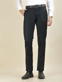 Cantabil - Men's Navy Blue Cotton Slim Fit Solid Casual Trouser