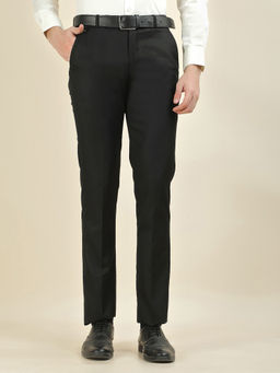 Cantabil - Men's Black Cotton Regular Fit Solid Casual Trouser