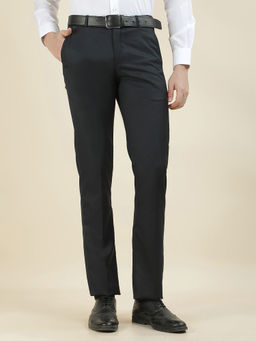 Cantabil - Men's Navy Blue Cotton Regular Fit Solid Casual Trouser