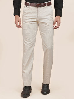 Cantabil - Men's Beige Polycotton Regular Fit Checks Formal Trouser