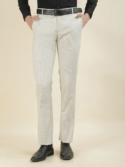 Cantabil - Men's Beige Cotton Regular Fit Checks Casual Trouser