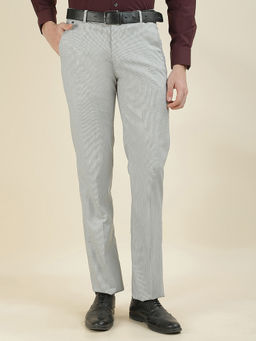 Cantabil - Men's Grey Cotton Regular Fit Checks Casual Trouser