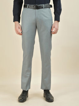 Cantabil - Men's Grey Cotton Slim Fit Solid Casual Trouser