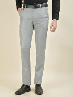 Cantabil - Men's Grey Cotton Regular Fit Self Design Casual Trouser