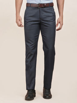 Cantabil - Men's Blue Polycotton Regular Fit Solid Formal Trouser