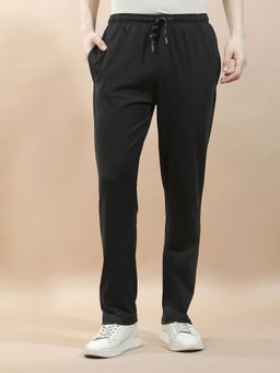 Cantabil - Men's Black Cotton Regular Fit Solid Trackpant