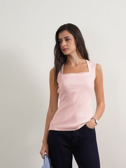 FABLE STREET - Pink Cotton Sleeveless Solid/Plain Top