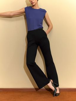 FABLE STREET - Black Polyester Solid Trouser