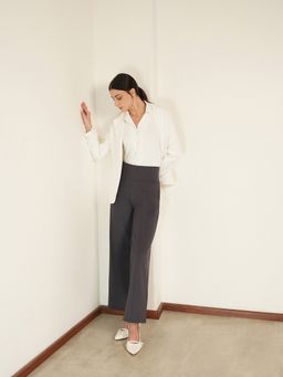 FABLE STREET - Charcoal Polyester Solid Trouser