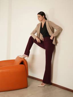 FABLE STREET - Wine Polyester Solid Trouser