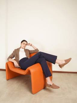 FABLE STREET - Navy Blue Polyester Solid Trouser
